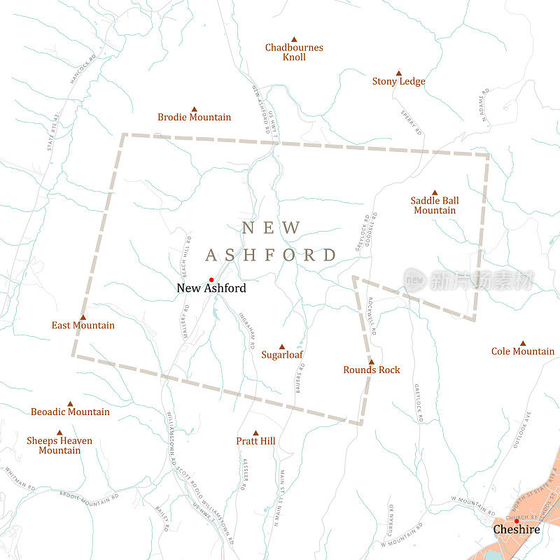 MA Berkshire New Ashford矢量路线图